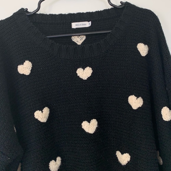 Mika and Gala Black and White Knit Heart Sweater - Picture 2 of 4